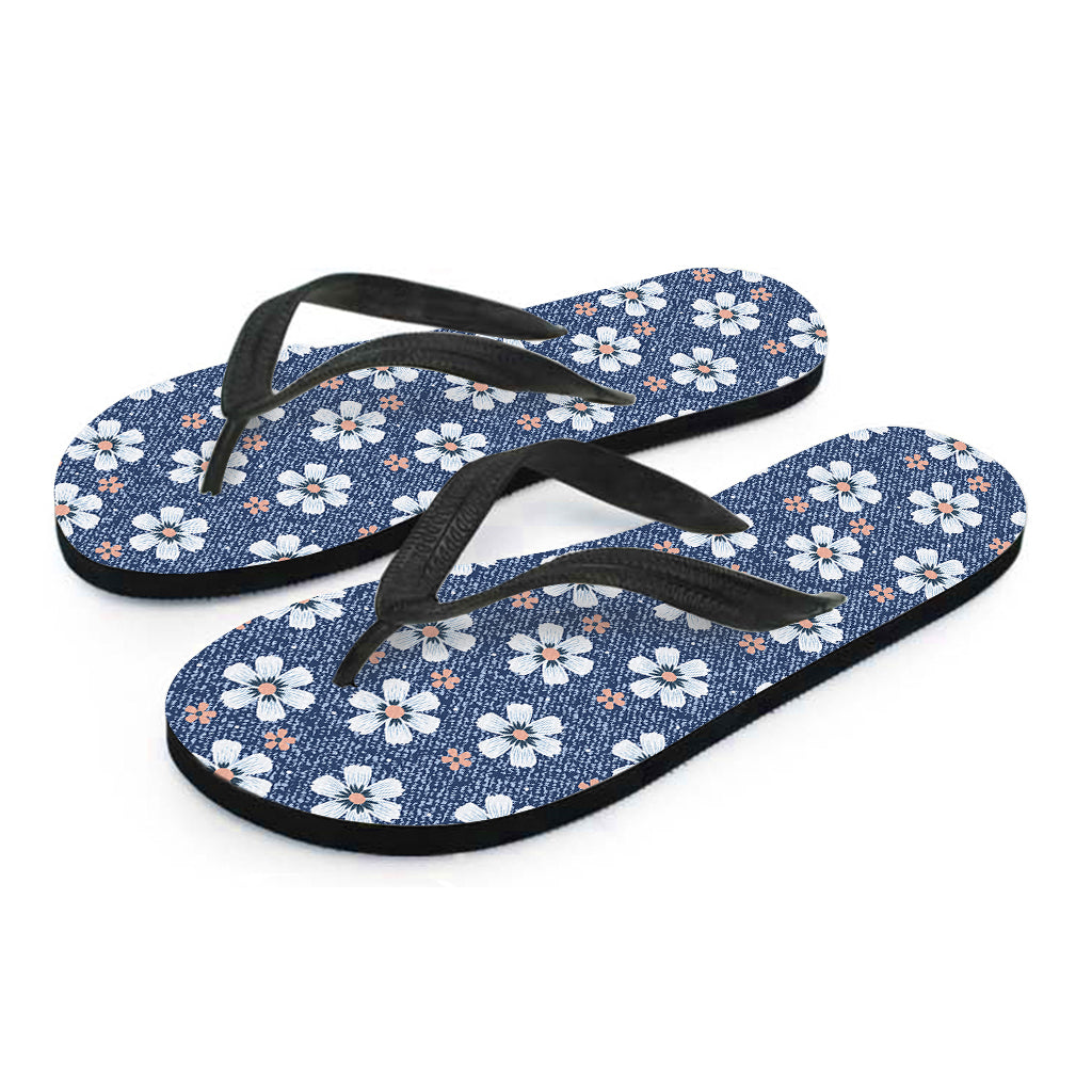 Flower Denim Jeans Pattern Print Flip Flops