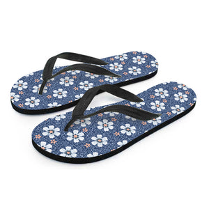 Flower Denim Jeans Pattern Print Flip Flops