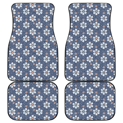 Flower Denim Jeans Pattern Print Front and Back Car Floor Mats