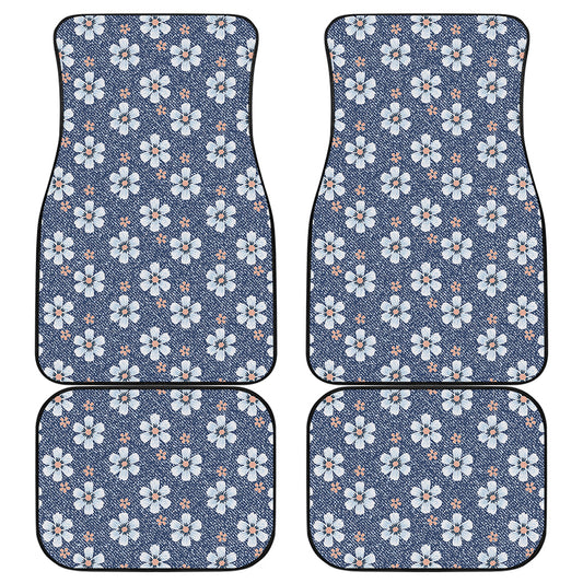 Flower Denim Jeans Pattern Print Front and Back Car Floor Mats