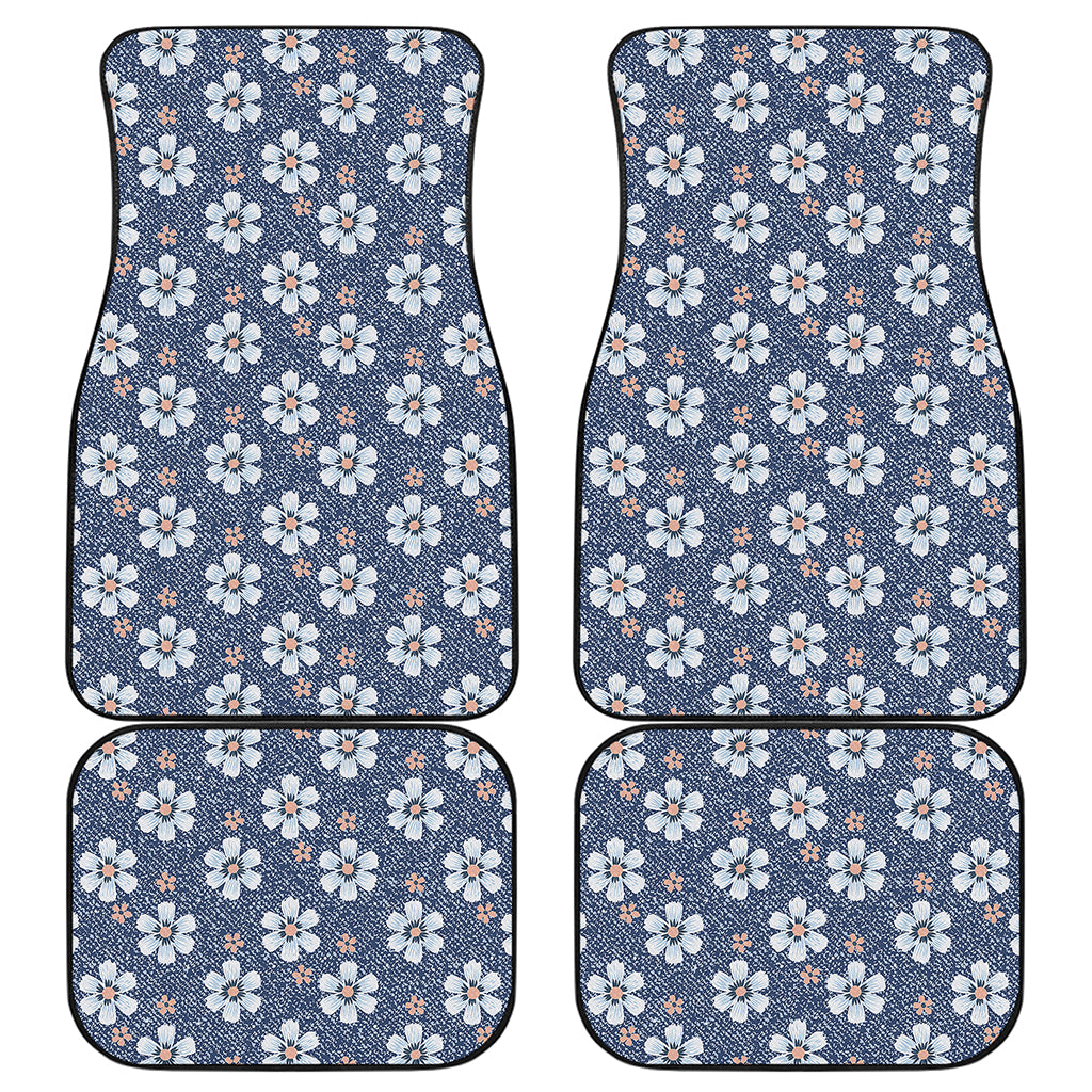 Flower Denim Jeans Pattern Print Front and Back Car Floor Mats