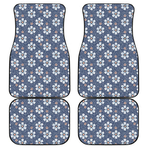 Flower Denim Jeans Pattern Print Front and Back Car Floor Mats