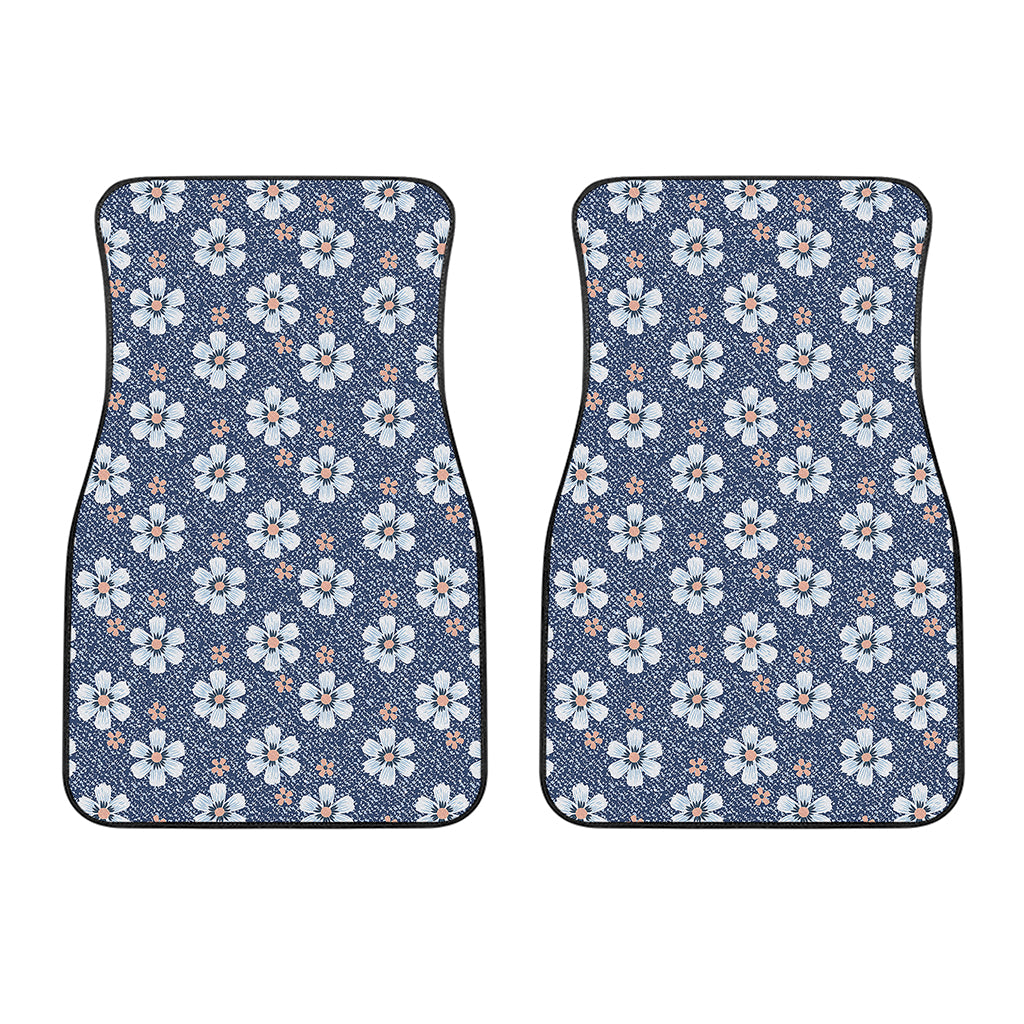 Flower Denim Jeans Pattern Print Front Car Floor Mats