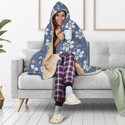 Flower Denim Jeans Pattern Print Hooded Blanket