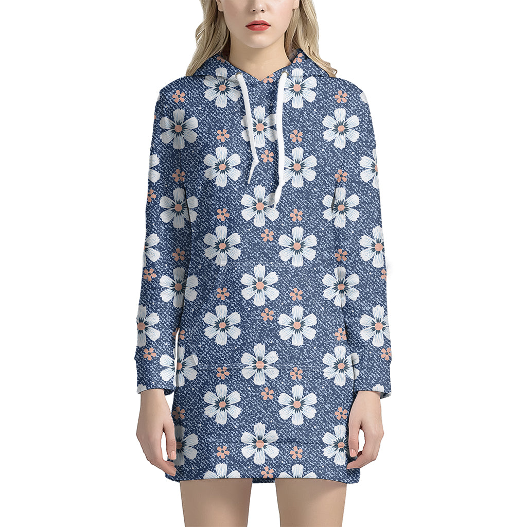 Flower Denim Jeans Pattern Print Hoodie Dress