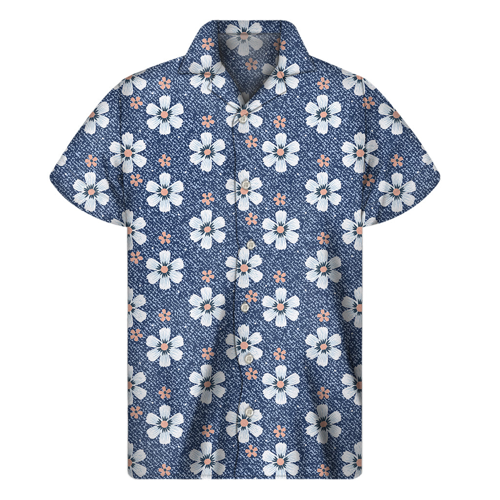 Flower Denim Jeans Pattern Print Men's Short Sleeve Shirt