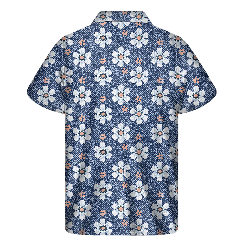 Flower Denim Jeans Pattern Print Men's Short Sleeve Shirt