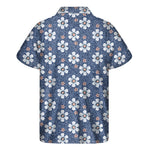 Flower Denim Jeans Pattern Print Men's Short Sleeve Shirt