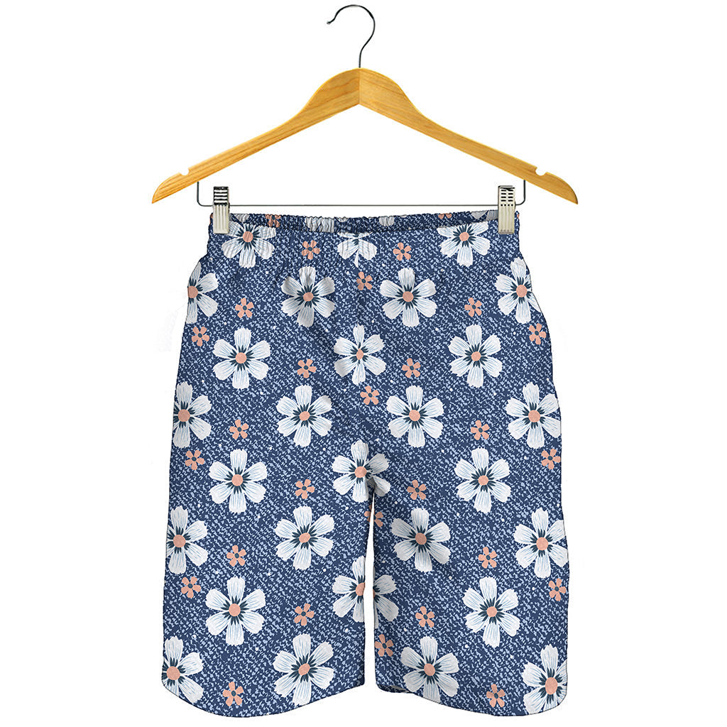 Flower Denim Jeans Pattern Print Men's Shorts