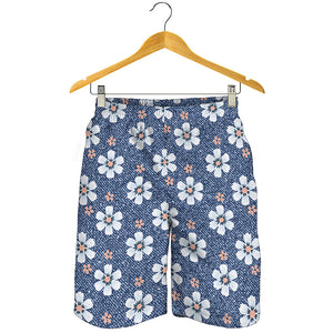 Flower Denim Jeans Pattern Print Men's Shorts