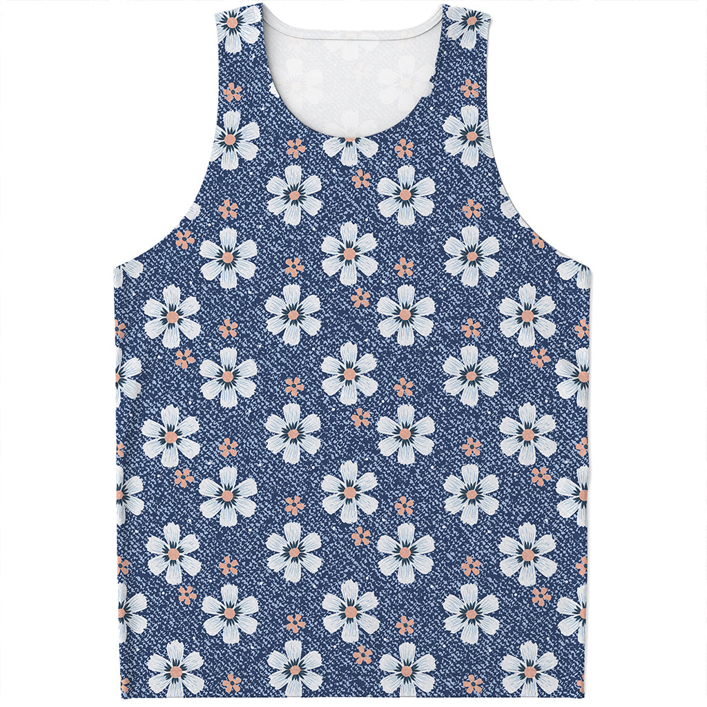 Flower Denim Jeans Pattern Print Men's Tank Top