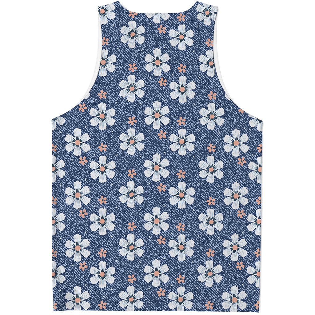 Flower Denim Jeans Pattern Print Men's Tank Top