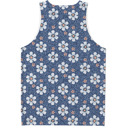 Flower Denim Jeans Pattern Print Men's Tank Top