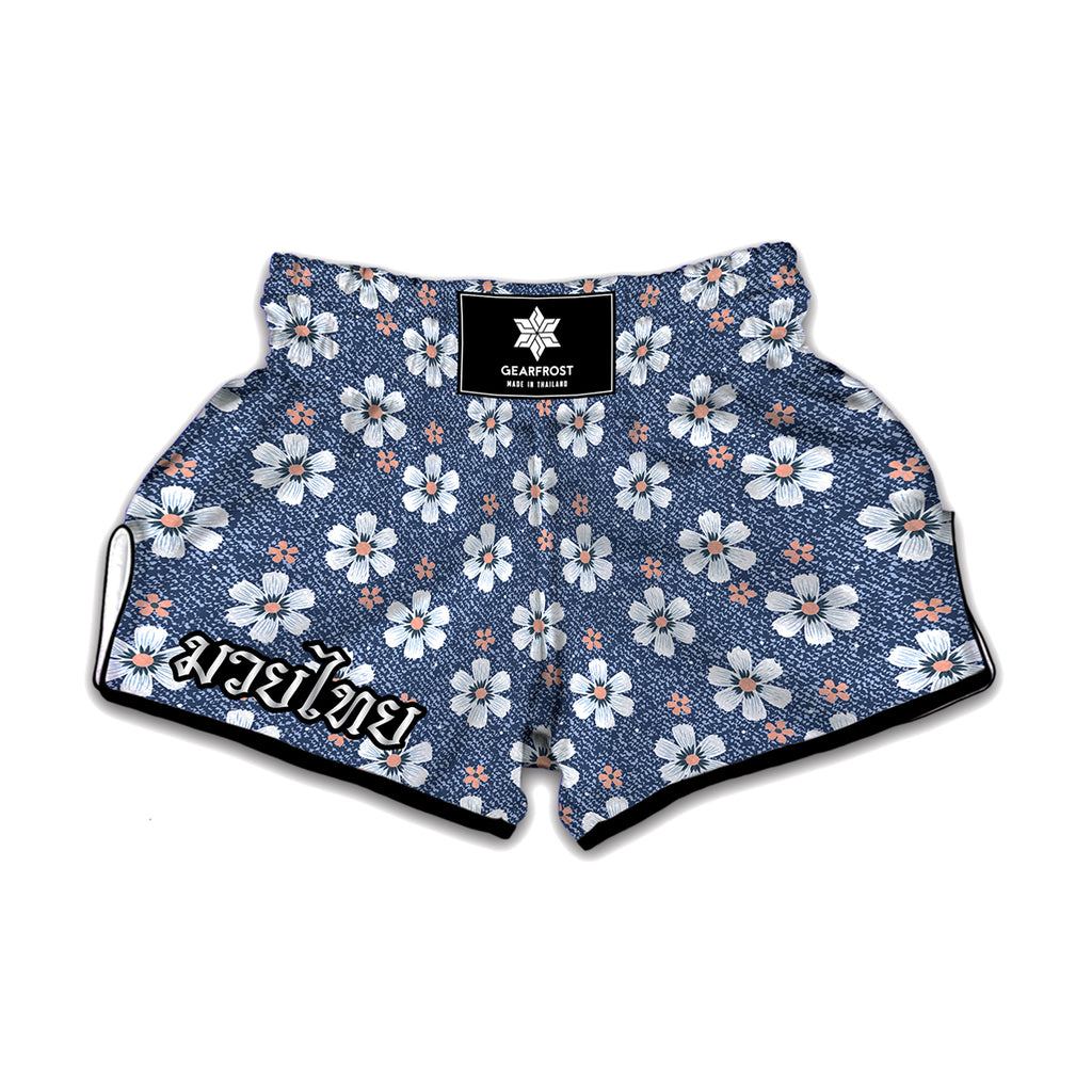 Flower Denim Jeans Pattern Print Muay Thai Boxing Shorts