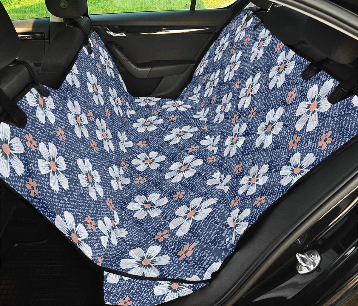 Flower Denim Jeans Pattern Print Pet Car Back Seat Cover