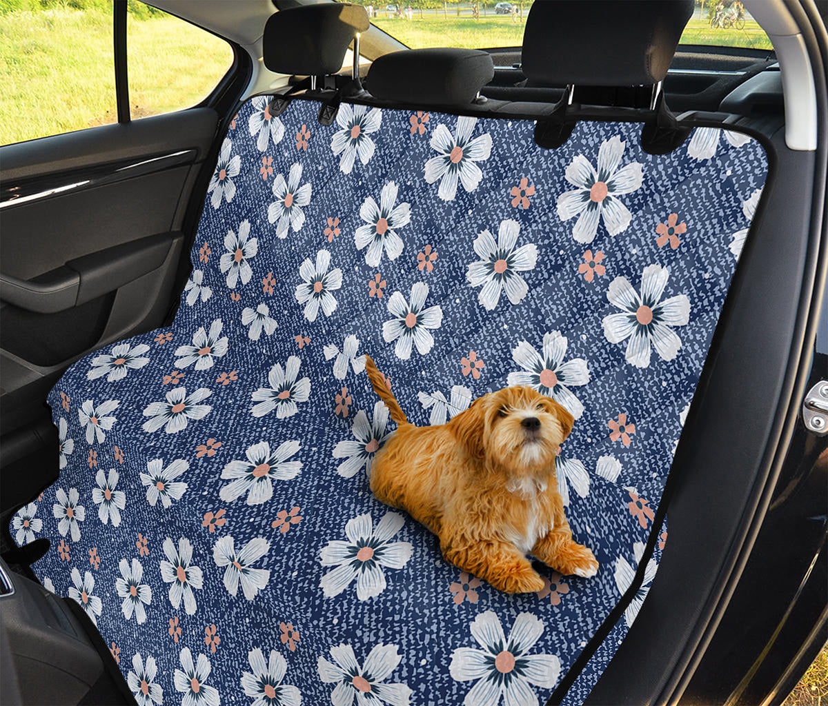 Flower Denim Jeans Pattern Print Pet Car Back Seat Cover