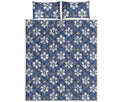 Flower Denim Jeans Pattern Print Quilt Bed Set