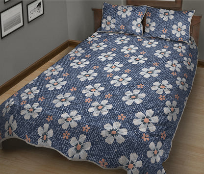 Flower Denim Jeans Pattern Print Quilt Bed Set