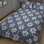 Flower Denim Jeans Pattern Print Quilt Bed Set