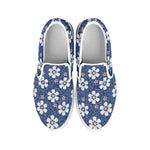 Flower Denim Jeans Pattern Print White Slip On Shoes