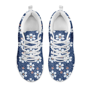 Flower Denim Jeans Pattern Print White Sneakers