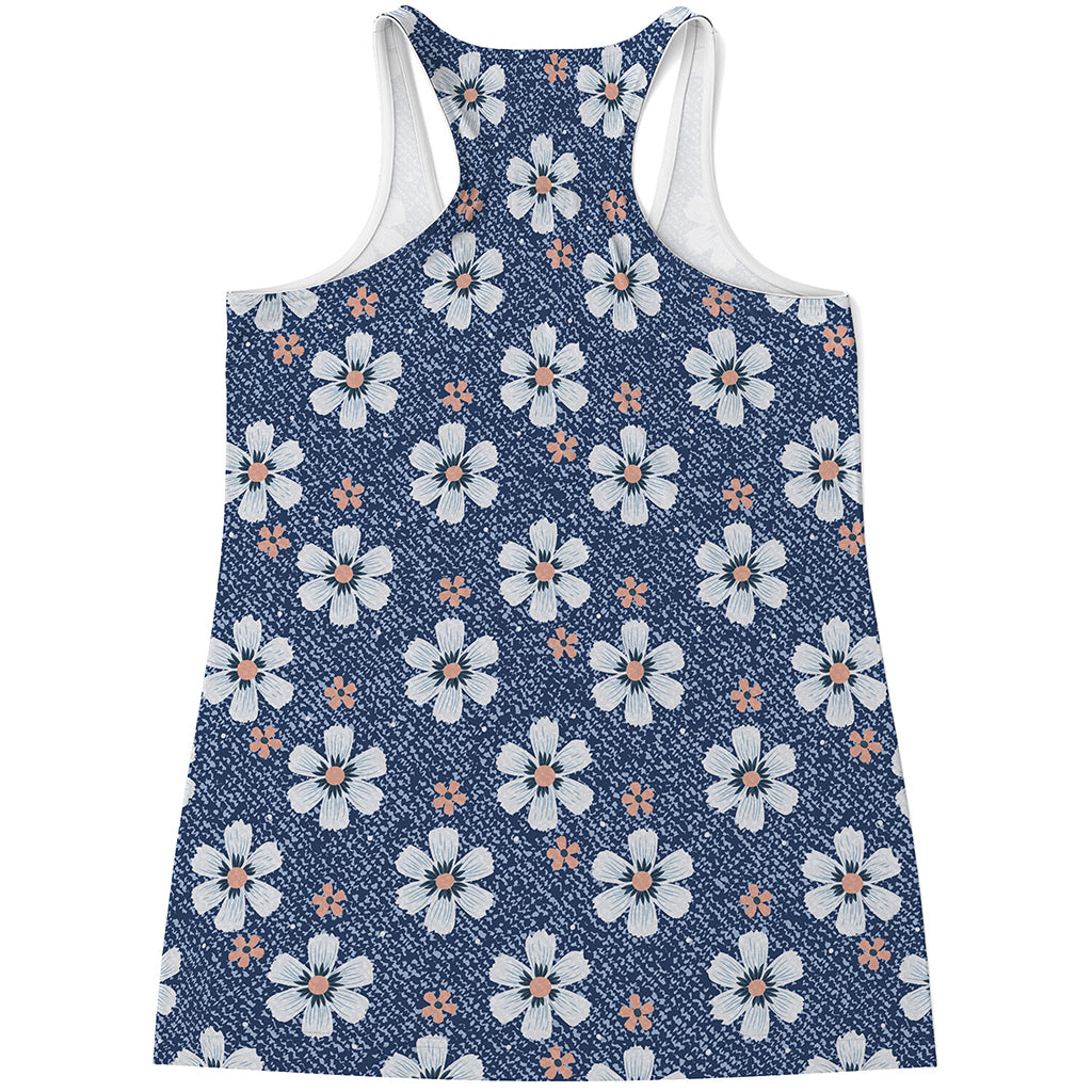 Flower Denim Jeans Pattern Print Women's Racerback Tank Top