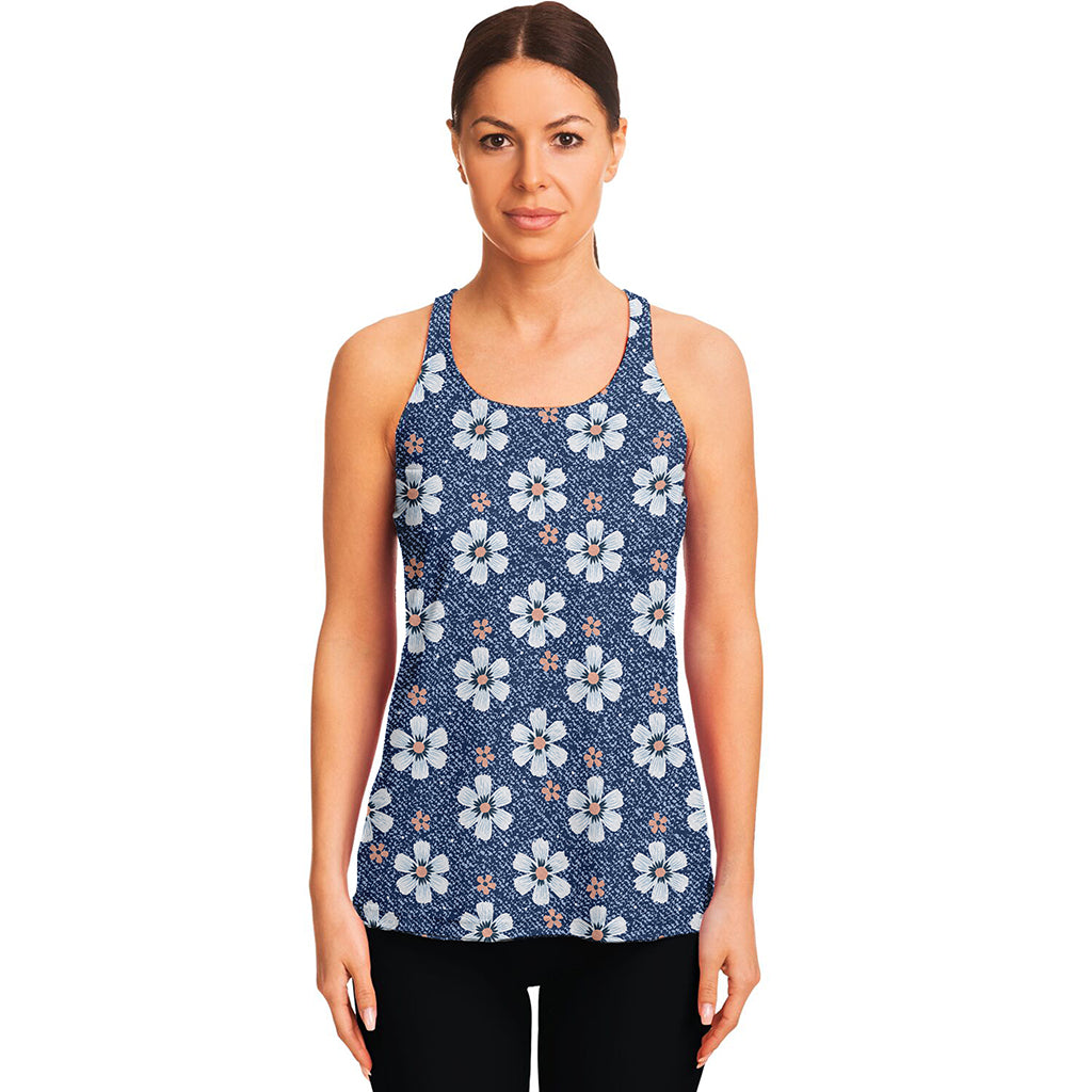Flower Denim Jeans Pattern Print Women's Racerback Tank Top