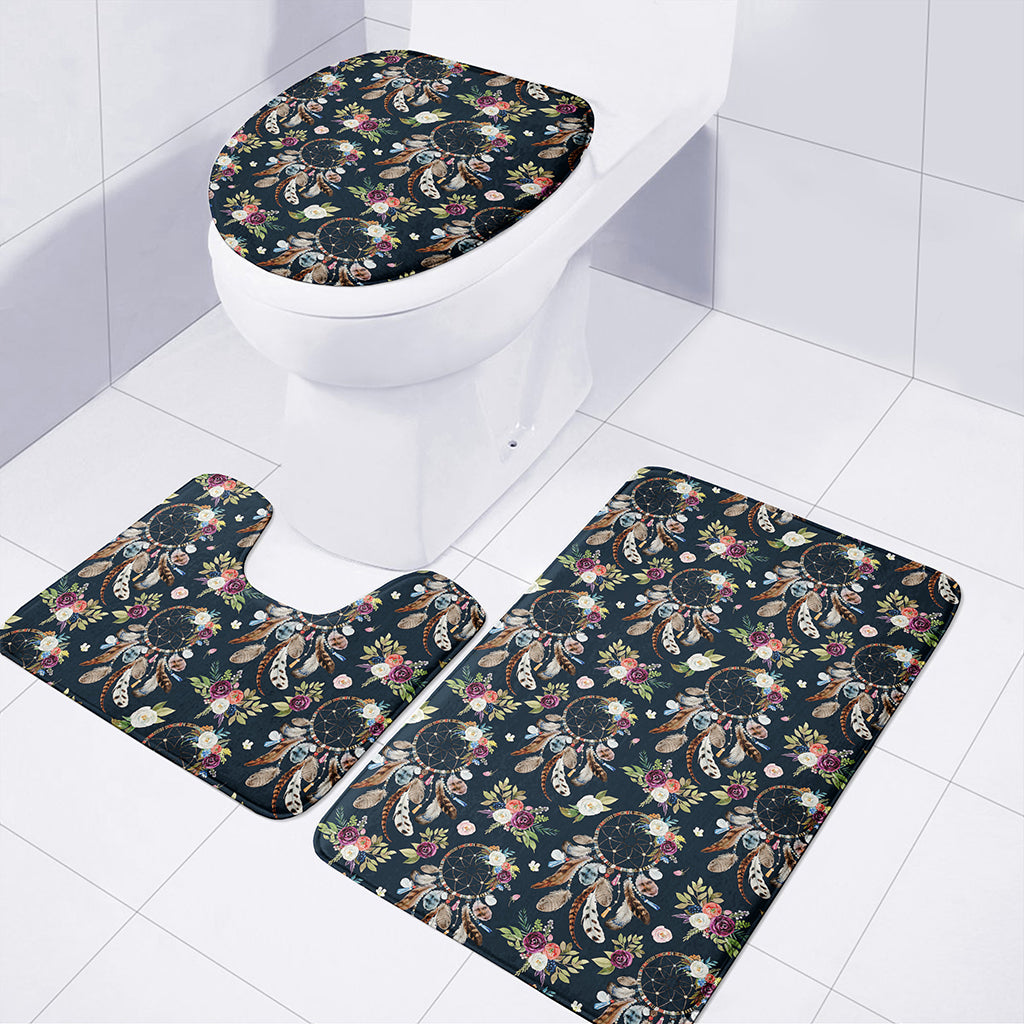Flower Dream Catcher Pattern Print 3 Piece Bath Mat Set
