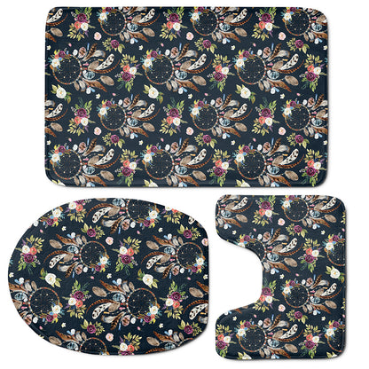 Flower Dream Catcher Pattern Print 3 Piece Bath Mat Set