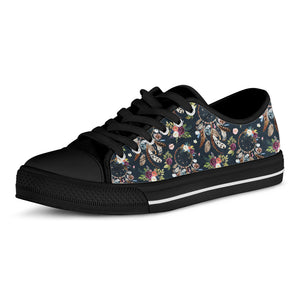 Flower Dream Catcher Pattern Print Black Low Top Shoes