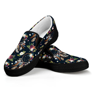 Flower Dream Catcher Pattern Print Black Slip On Shoes