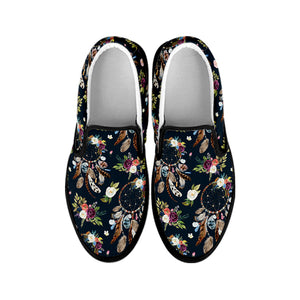 Flower Dream Catcher Pattern Print Black Slip On Shoes