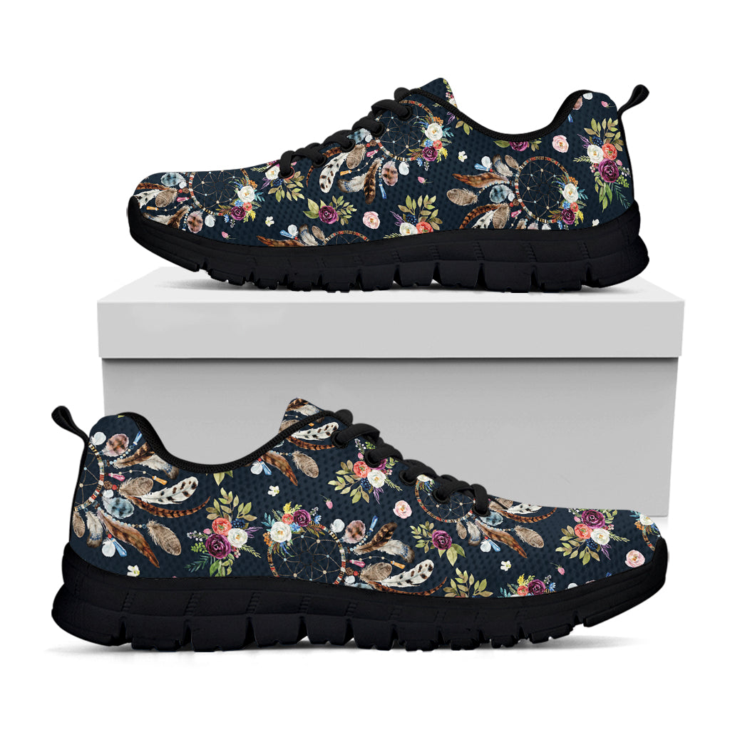 Flower Dream Catcher Pattern Print Black Sneakers