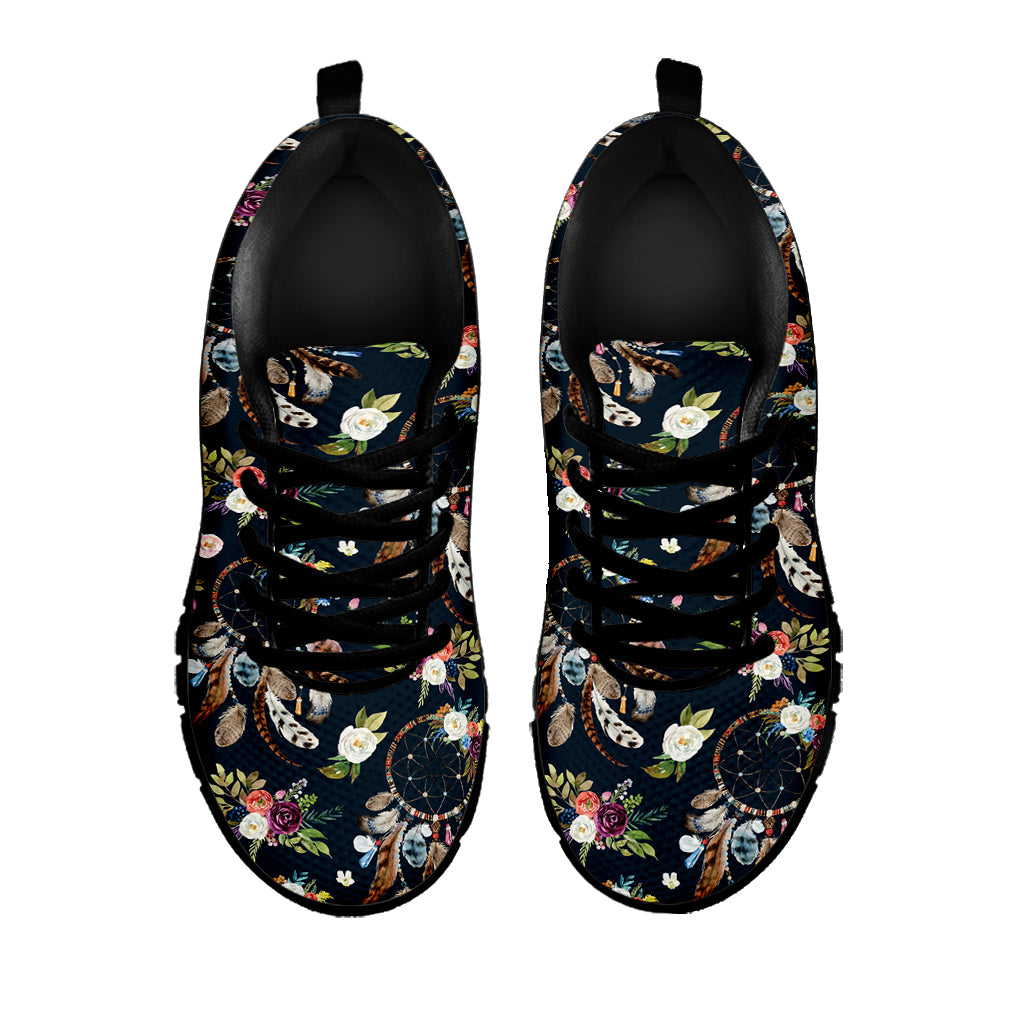 Flower Dream Catcher Pattern Print Black Sneakers