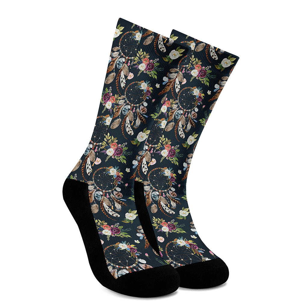 Flower Dream Catcher Pattern Print Crew Socks