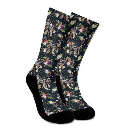 Flower Dream Catcher Pattern Print Crew Socks