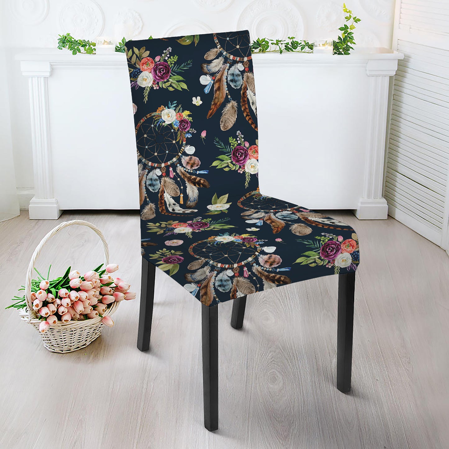 Flower Dream Catcher Pattern Print Dining Chair Slipcover