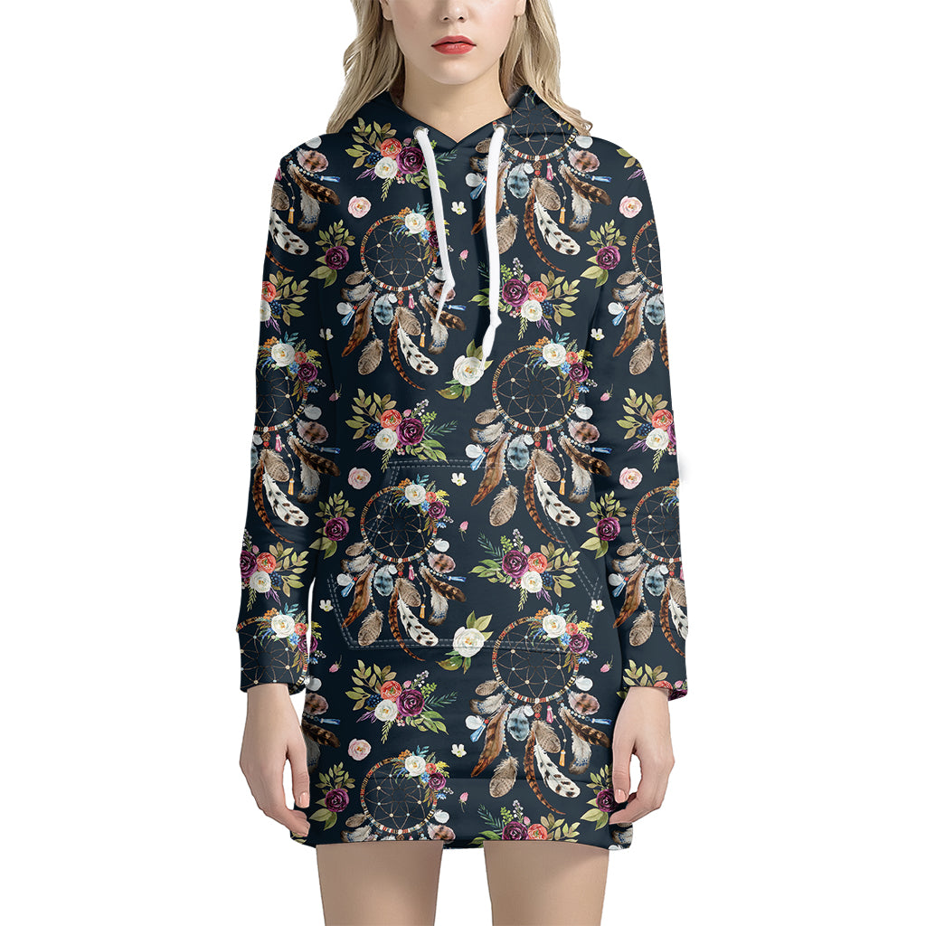 Flower Dream Catcher Pattern Print Hoodie Dress