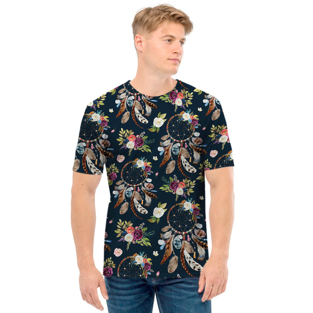 Flower Dream Catcher Pattern Print Men's T-Shirt