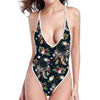 Flower Dream Catcher Pattern Print One Piece High Cut Swimsuit