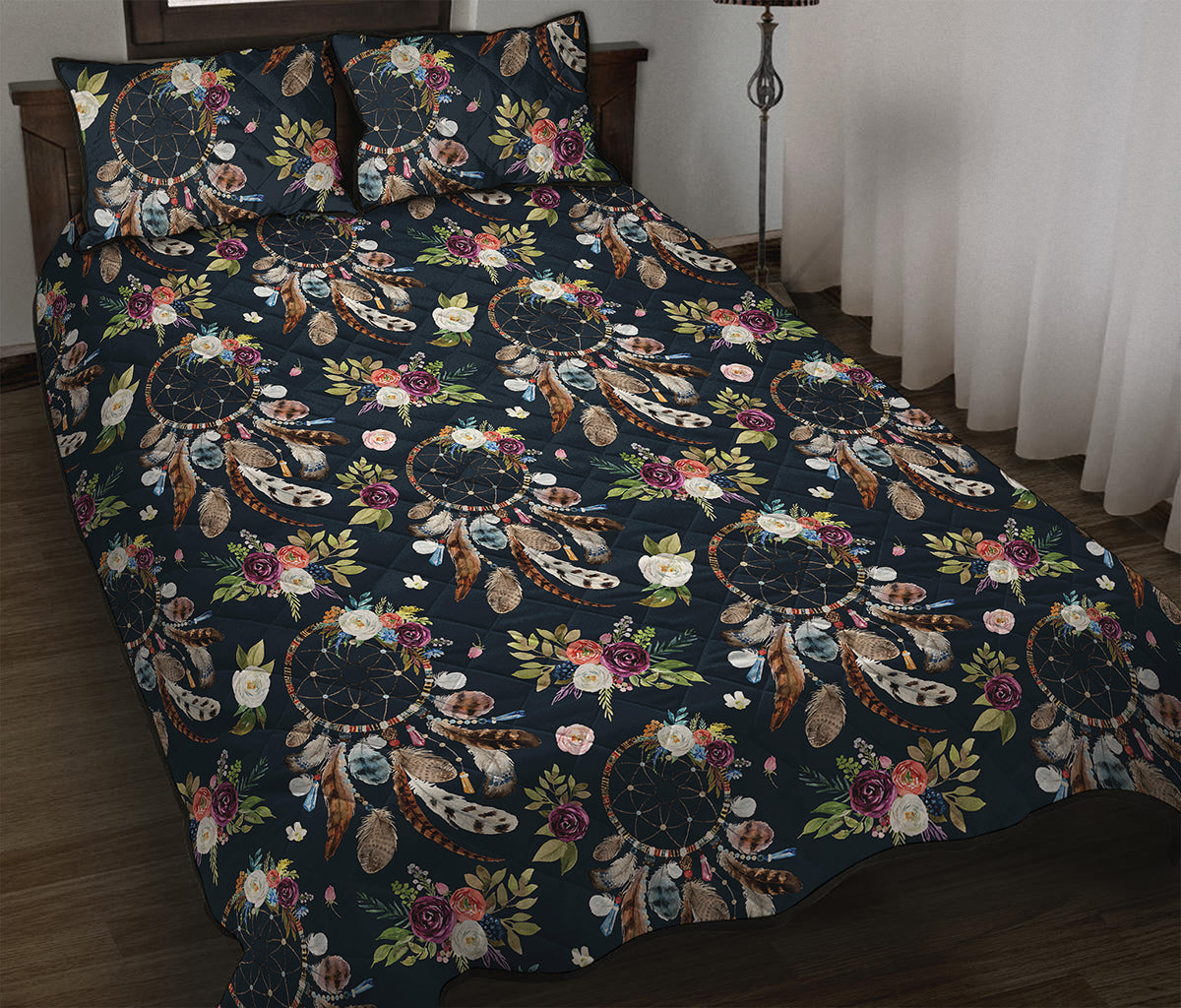 Flower Dream Catcher Pattern Print Quilt Bed Set