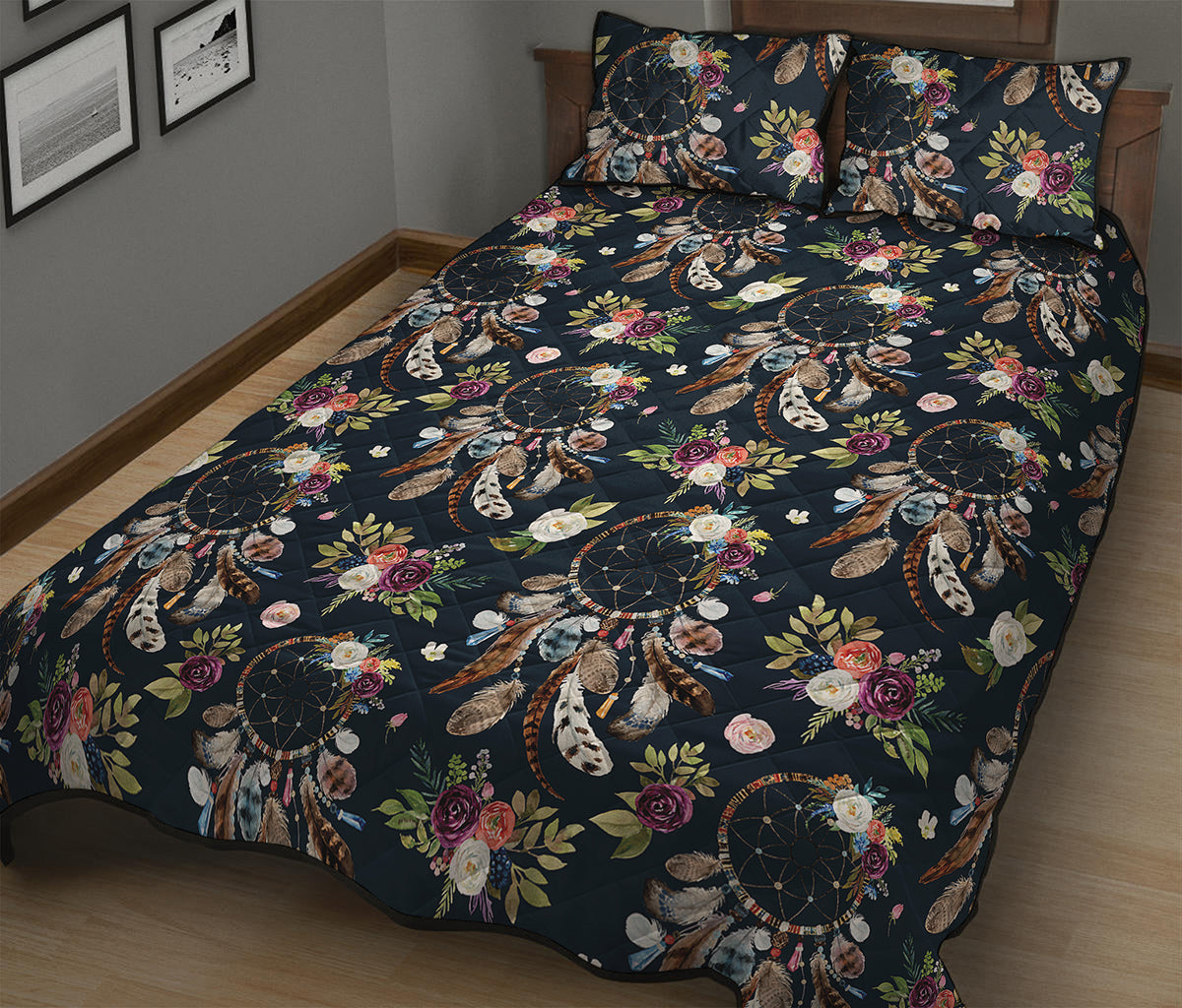 Flower Dream Catcher Pattern Print Quilt Bed Set