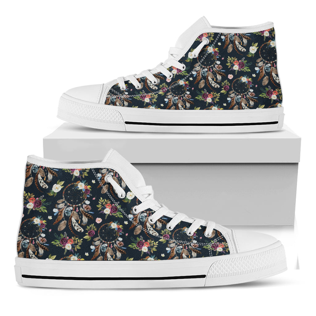 Flower Dream Catcher Pattern Print White High Top Shoes