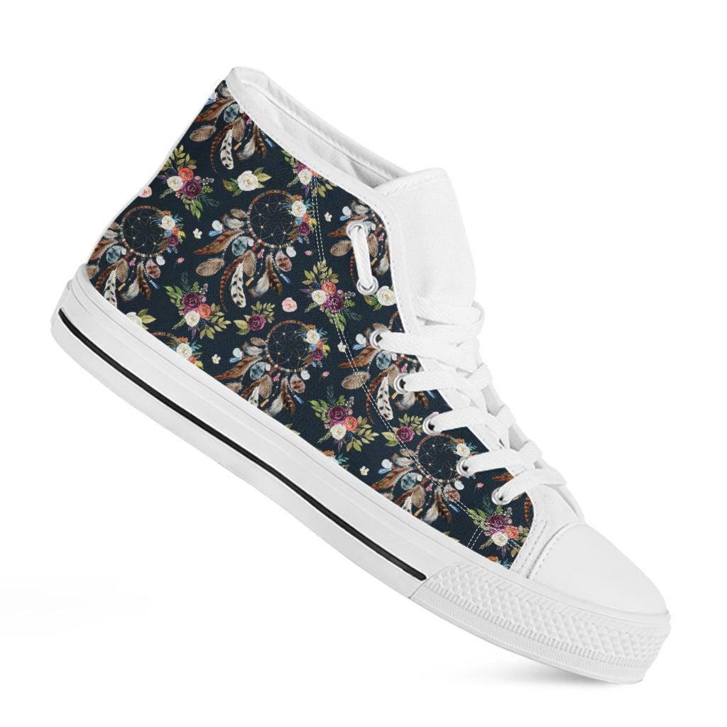 Flower Dream Catcher Pattern Print White High Top Shoes