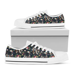 Flower Dream Catcher Pattern Print White Low Top Shoes