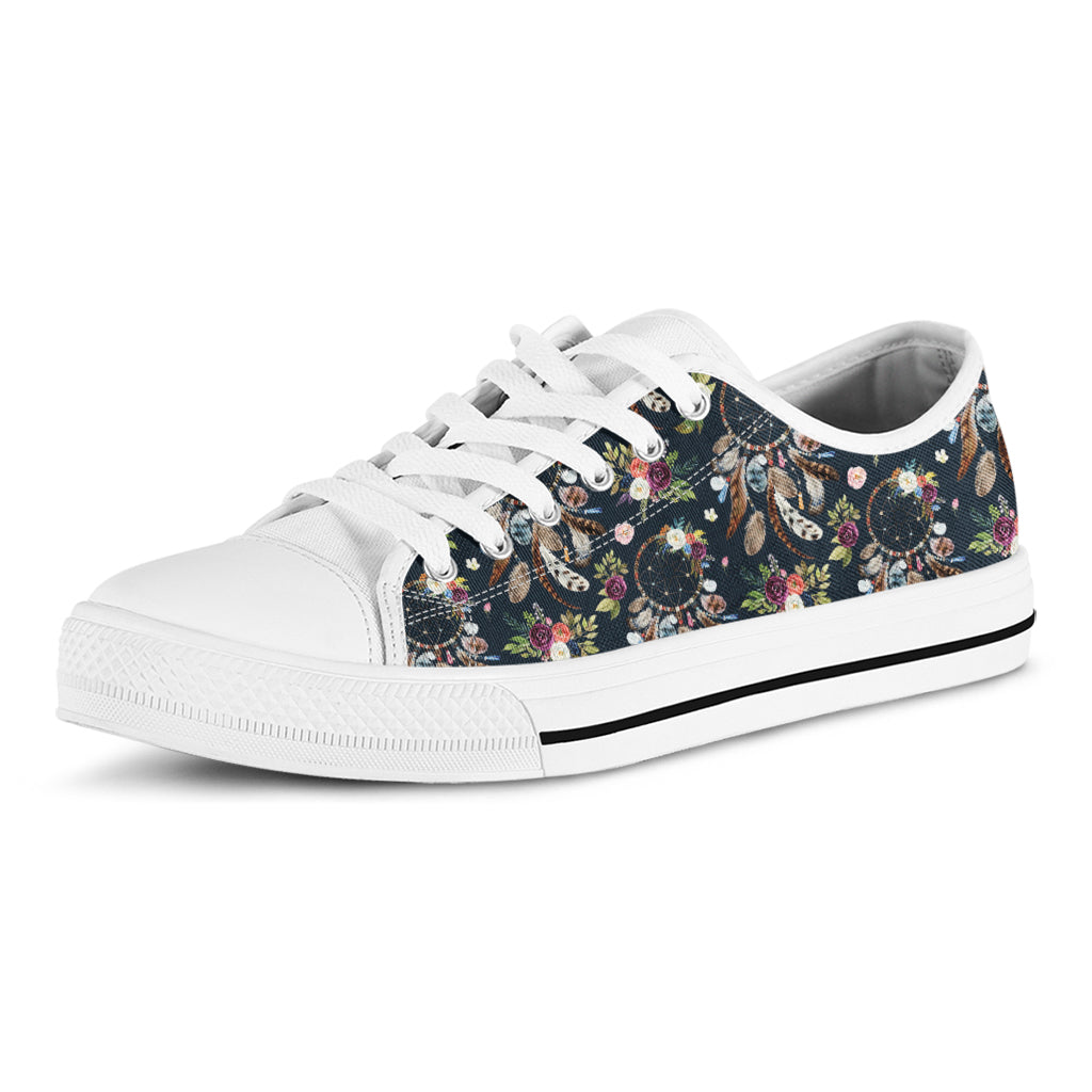 Flower Dream Catcher Pattern Print White Low Top Shoes