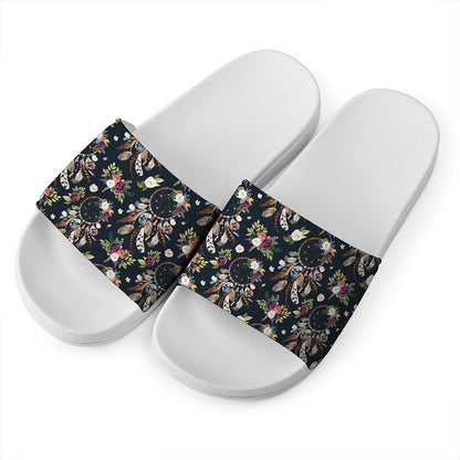 Flower Dream Catcher Pattern Print White Slide Sandals