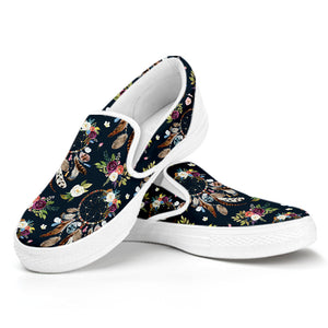 Flower Dream Catcher Pattern Print White Slip On Shoes