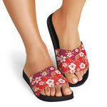 Flower Kimono Pattern Print Black Slide Sandals