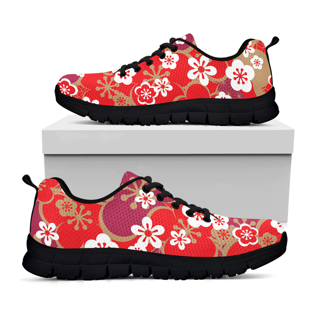 Flower Kimono Pattern Print Black Sneakers